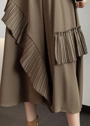 Plus Size Khaki Asymmetrische Quaste Elastische Taille Seidenröcke A-Linie Herbst