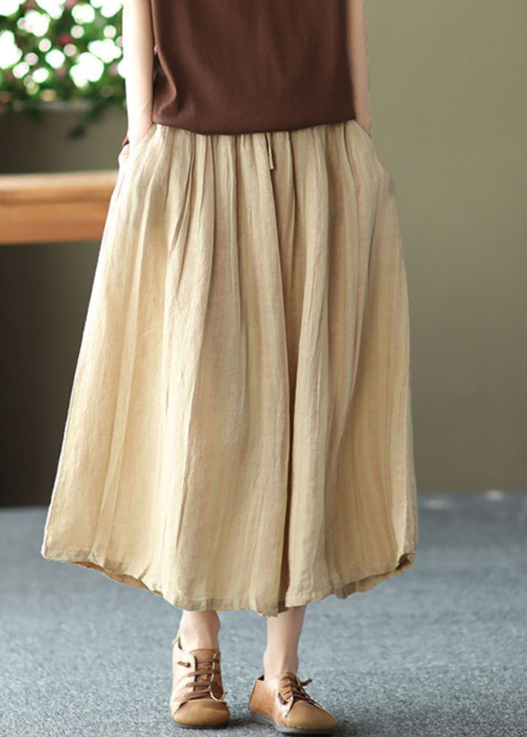 Plus Size Khaki Drawstring Pockets Linen A Line Skirts Summer