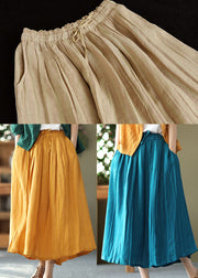 Plus Size Khaki Drawstring Pockets Linen A Line Skirts Summer