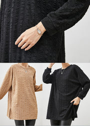 Plus Size Khaki Oversized Jacquard Cotton Shirt Spring