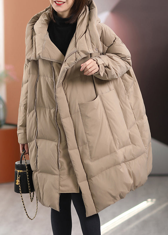 Plus Size Khaki Oversized Patchwork Pockets Duck Down Winter Coats