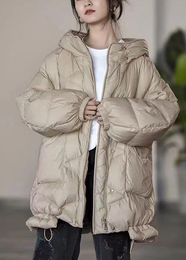 Plus Size Khaki Oversized Pockets Duck Down Puffer Jacket Winter