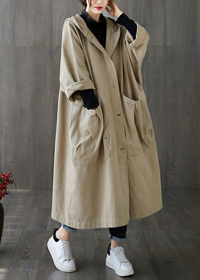 plus size khaki patchwork button long hoodies trench coats spring ...