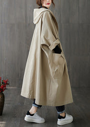 Plus Size Khaki Patchwork Button Long Hoodies Trench Coats Spring