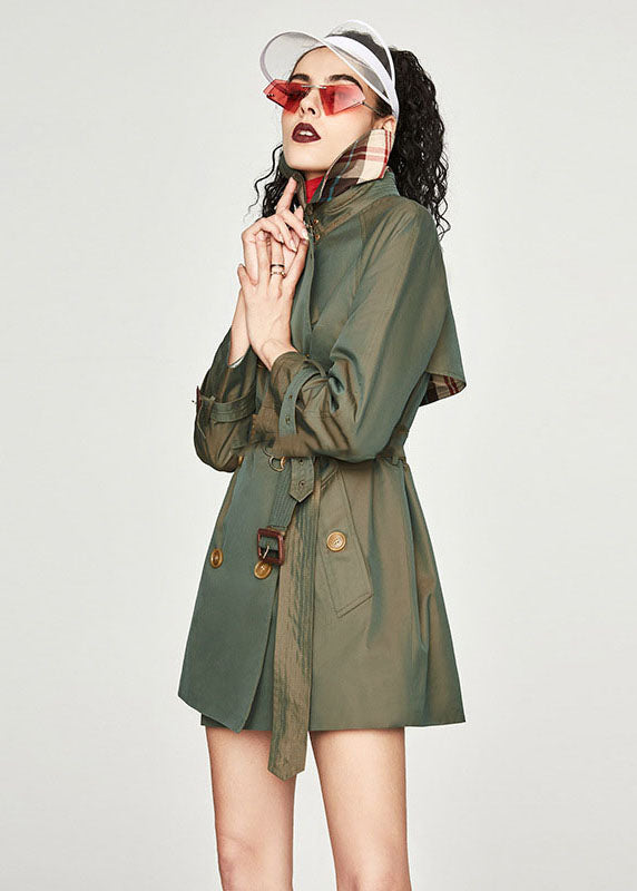 Plus Size Khaki Peter Pan Collar Sashes Cotton Double Breasted Trench Spring