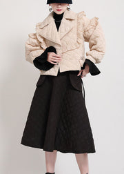 Plus Size Khaki PeterPan Collar Button Ruffled tie Waist Winter Cotton Long sleeve Coat