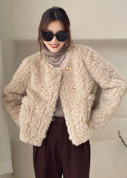 Plus Size Khaki Pockets Faux Fur Winter Coats Winter