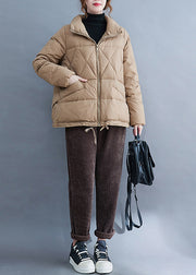 Plus Size Khaki Pockets Patchwork Fine Cotton Filled Coat Winter