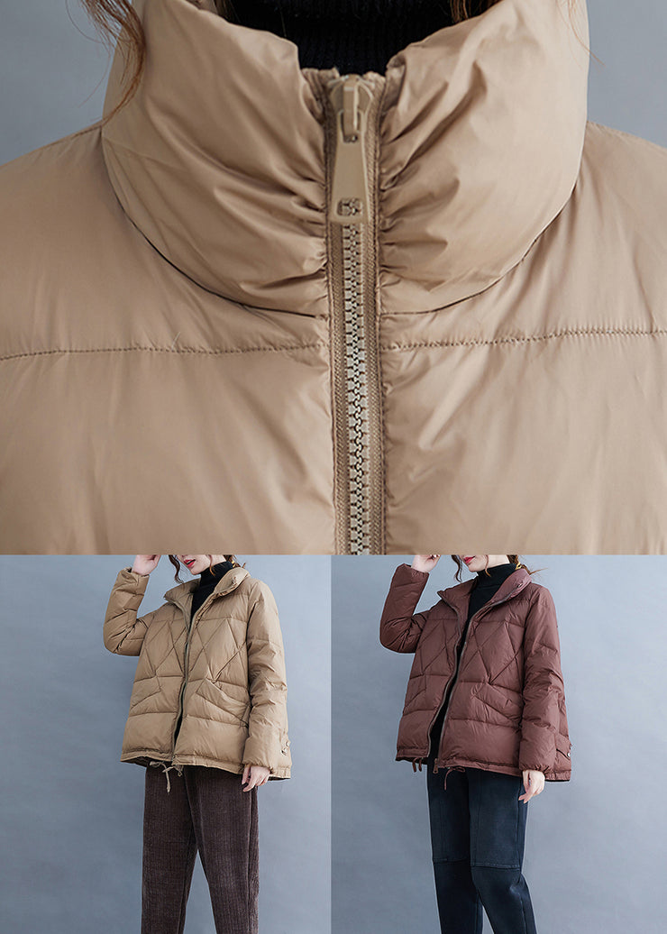Plus Size Khaki Pockets Patchwork Fine Cotton Filled Coat Winter