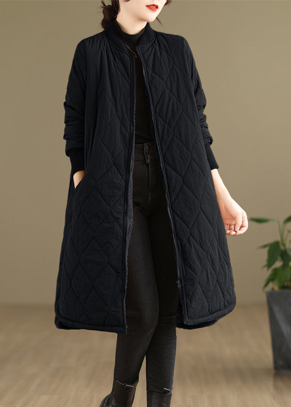 Plus Size Khaki Pockets Zippered Warm Fleece Womens Coat Winter