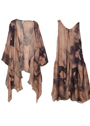 Plus Size Khaki Print asymmetrical design Long Summer Chiffon Dress - SooLinen