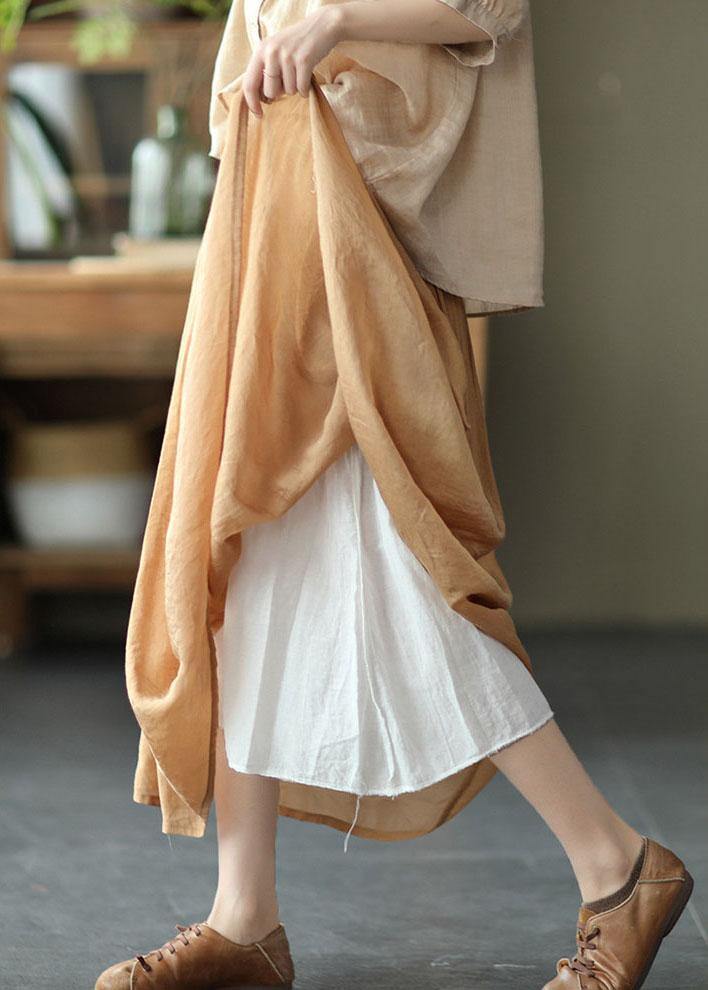 Plus Size Khaki Retro Circle Summer A Line Linen Skirt - SooLinen
