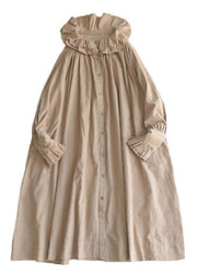 Plus Size Khaki Ruffled Button Corduroy Long Dresses Spring