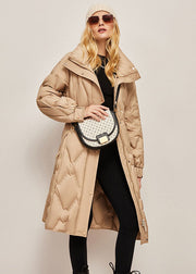 Plus Size Khaki Stand Collar Zip Up Warm Duck Down Winter Cinch Coats