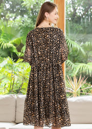 Plus Size Khaki V Neck Print Chiffon Maxi Dresses Summer