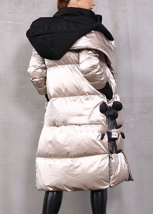 Plus Size Khaki Zip Up Patchwork Duck Down Winter down coat