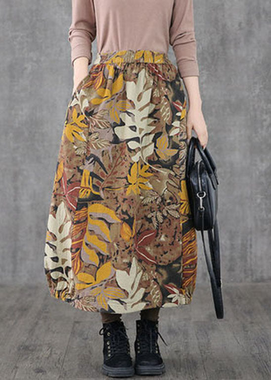 Plus Size Khaki pockets print A Line Skirts Spring