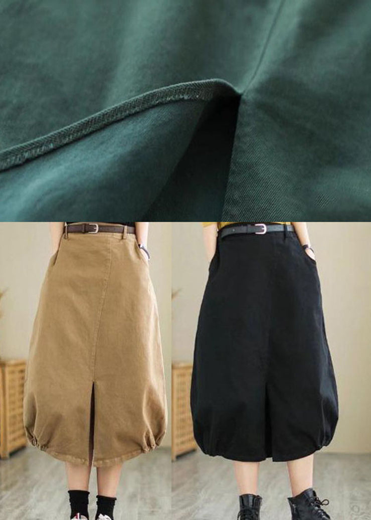 Plus Size Khaki side open high waist Cotton Skirt Spring