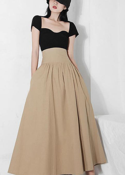 Plus Size Khaki tie waist Ruffles Summer Skirts - SooLinen
