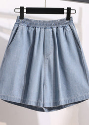 Plus Size Light Blue Pockets Patchwork Denim Shorts Summer