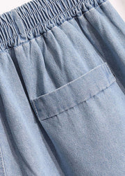 Plus Size Light Blue Pockets Patchwork Denim Shorts Summer