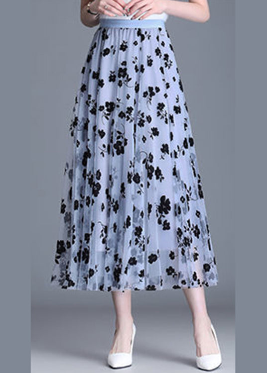 Plus Size Light Blue Tulle Print A Line Fall Skirts
