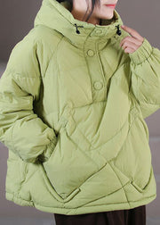 Plus Size Light Green Hooded Drawstring Duck Down Pullover Jackets Winter
