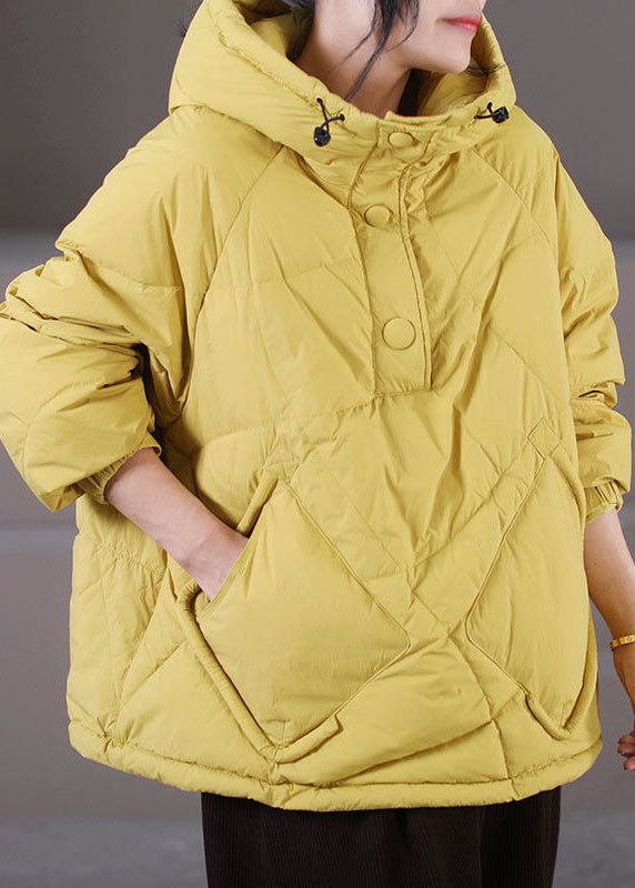 Plus Size Light Green Hooded Drawstring Duck Down Pullover Jackets Winter