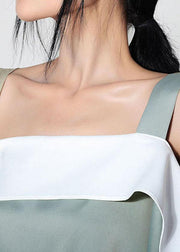 Plus Size Light Green Slash neck Patchwork asymmetrical design Spaghetti Strap Top Summer - SooLinen