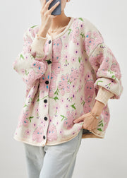 Plus Size Light Pink Oversized Jacquard Knit Cardigans Winter