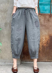Plus Size Linen Lace Up Elastic Waist Linen Crop Pants Summer