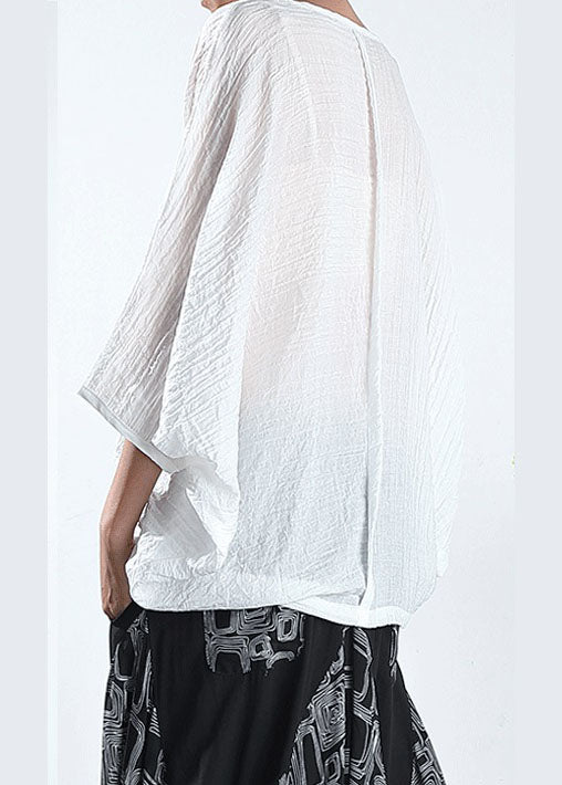 Plus Size Loose White Asymmetrical Shirt Half Sleeve