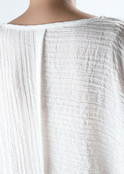 Plus Size Loose White Asymmetrical Shirt Half Sleeve