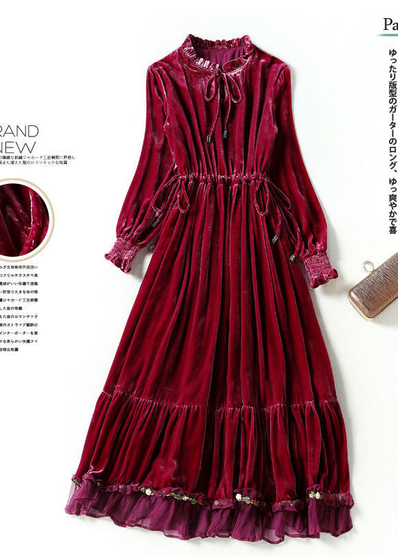 Plus Size Mulberry Cinched Patchwork Silk Velour Dresses Spring