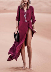 Plus Size Mulberry Floral Button Beach Gown Maxi Dresses - SooLinen