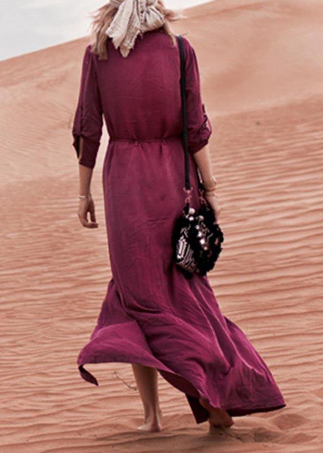 Plus Size Mulberry Floral Button Beach Gown Maxi Dresses - SooLinen