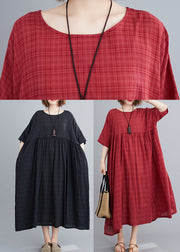 Plus Size Mulberry O-Neck Linen Long Dresses Short Sleeve