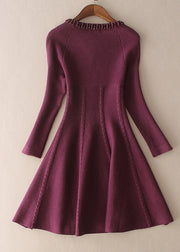 Plus Size Mulberry O-Neck slim fit Woolen Dresses Spring