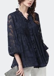 Plus Size Mulberry Ruffled Wrinkled Lace Shirt Tops Fall