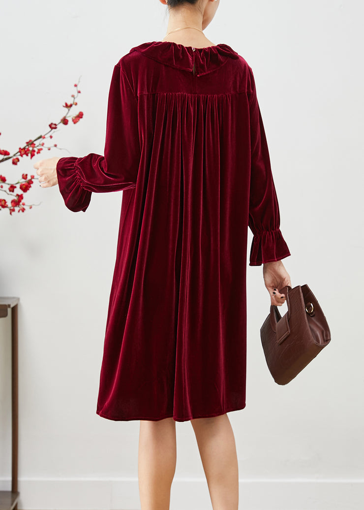 Plus Size Mulberry Ruffled Wrinkled Silk Velour Robe Dresses Fall