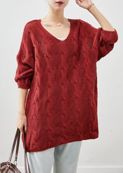 Plus Size Mulberry V Neck Thick Knit Sweater Tops Winter