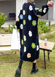 Plus Size Natural Black Floral thick Knit Dress Winter