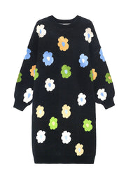 Plus Size Natural Black Floral thick Knit Dress Winter