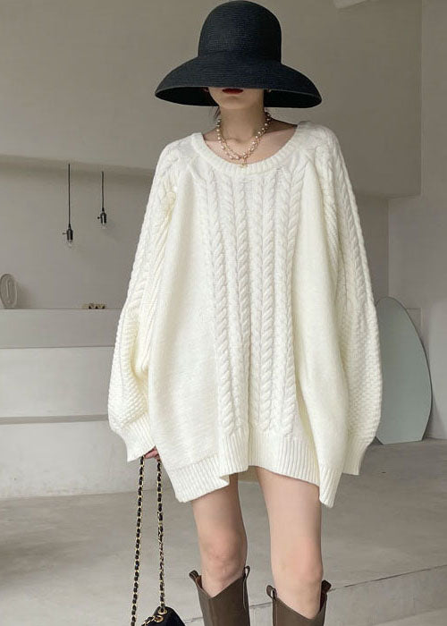 Plus Size Natural White cable knit Dress Winter