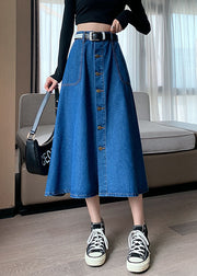 Plus Size Navy Elastic Waist Button Exra Large Hem Cotton Denim Skirt Summer