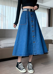 Plus Size Navy Elastic Waist Button Exra Large Hem Cotton Denim Skirt Summer