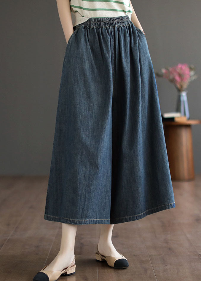 Plus Size Navy Pockets Crop Pants Skirt Summer