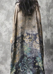 Plus Size O-Neck Print Silk Vacation Dress Batwing Sleeve