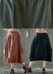 Plus Size Orange Cinched lantern Cotton Linen Skirts Summer - SooLinen