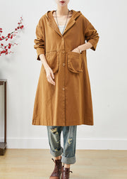 Plus Size Orange Hooded Pockets Cotton Coat Outwear Spring